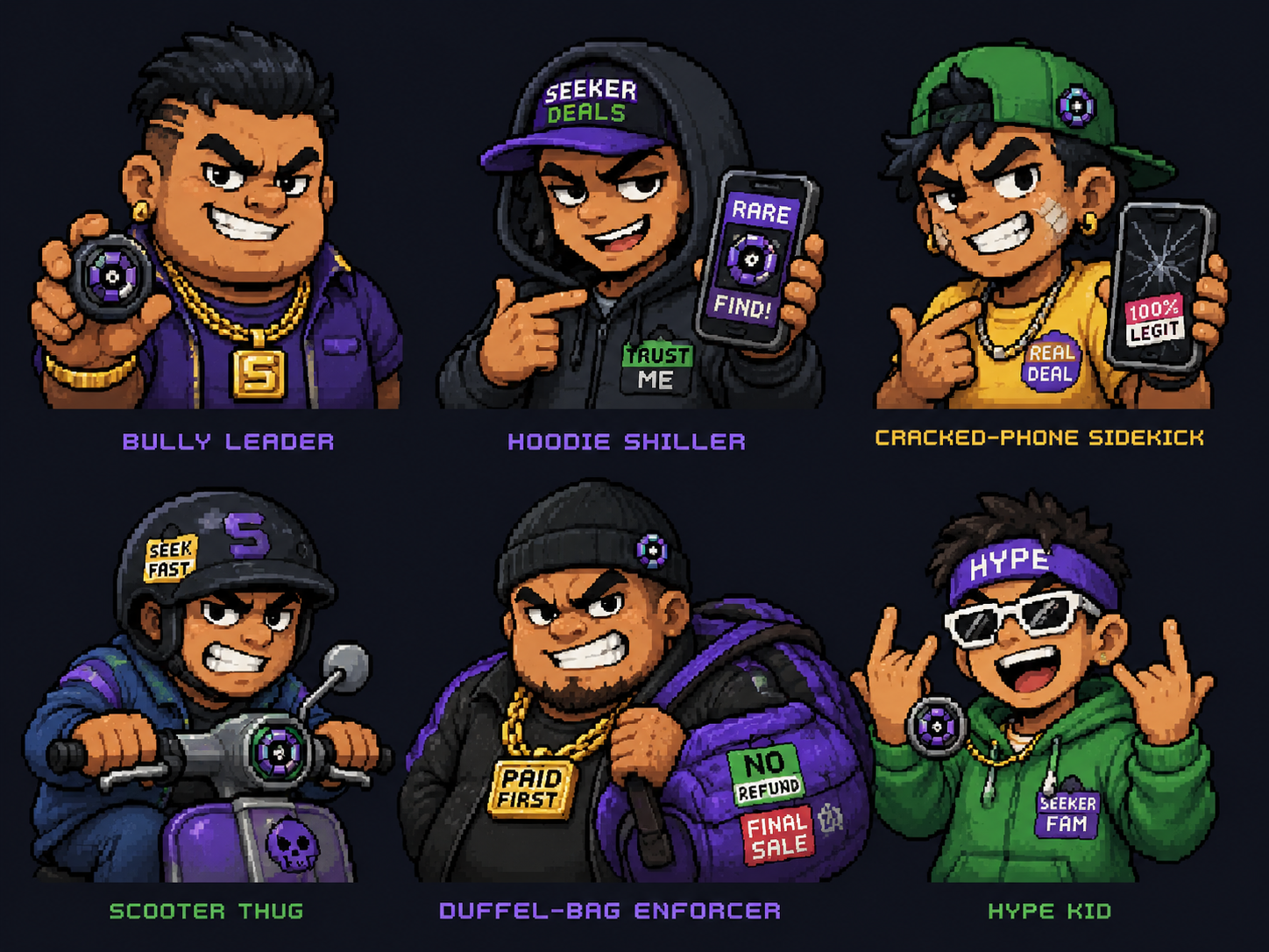 Pixel art character portraits from Solvol